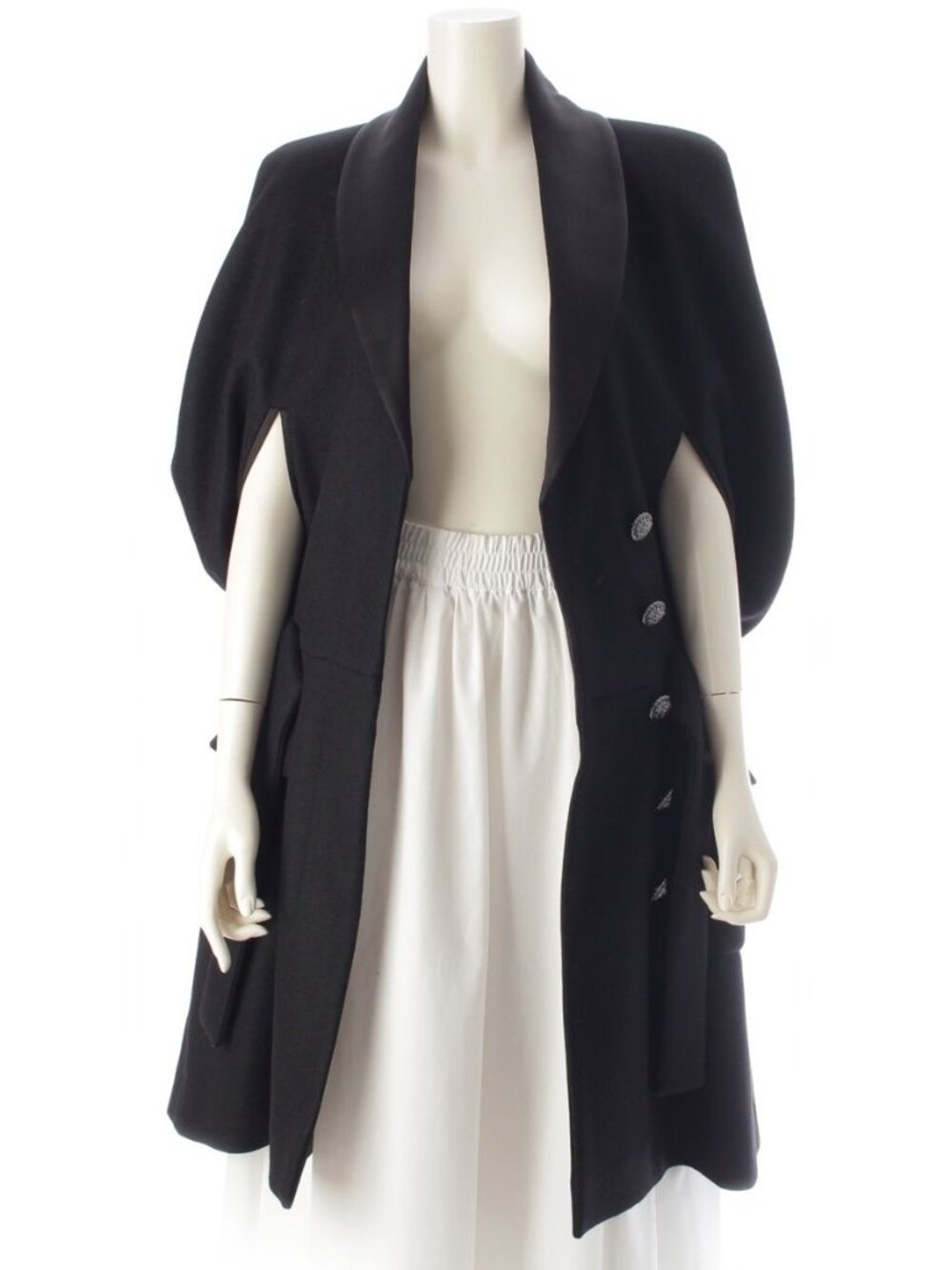 Chanel Cashmere Wool Lion Button Poncho Cape Long Coat Black 36 - Picture 1 of 10